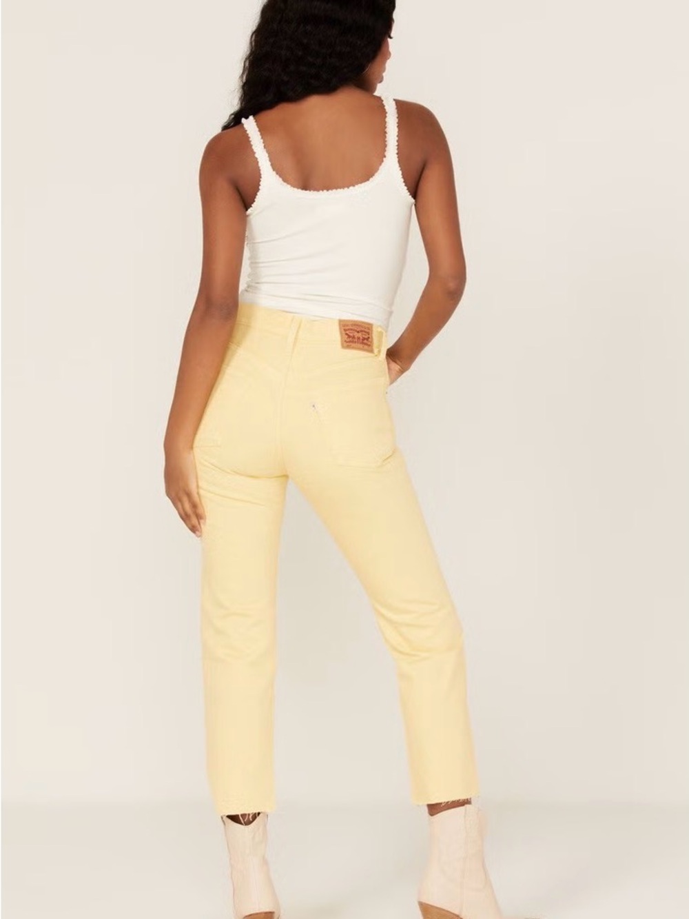 Levi's 501 Marbled Pale Butter Yellow Mid- Rise Cropped Straight Jeans SZ 27x30”
